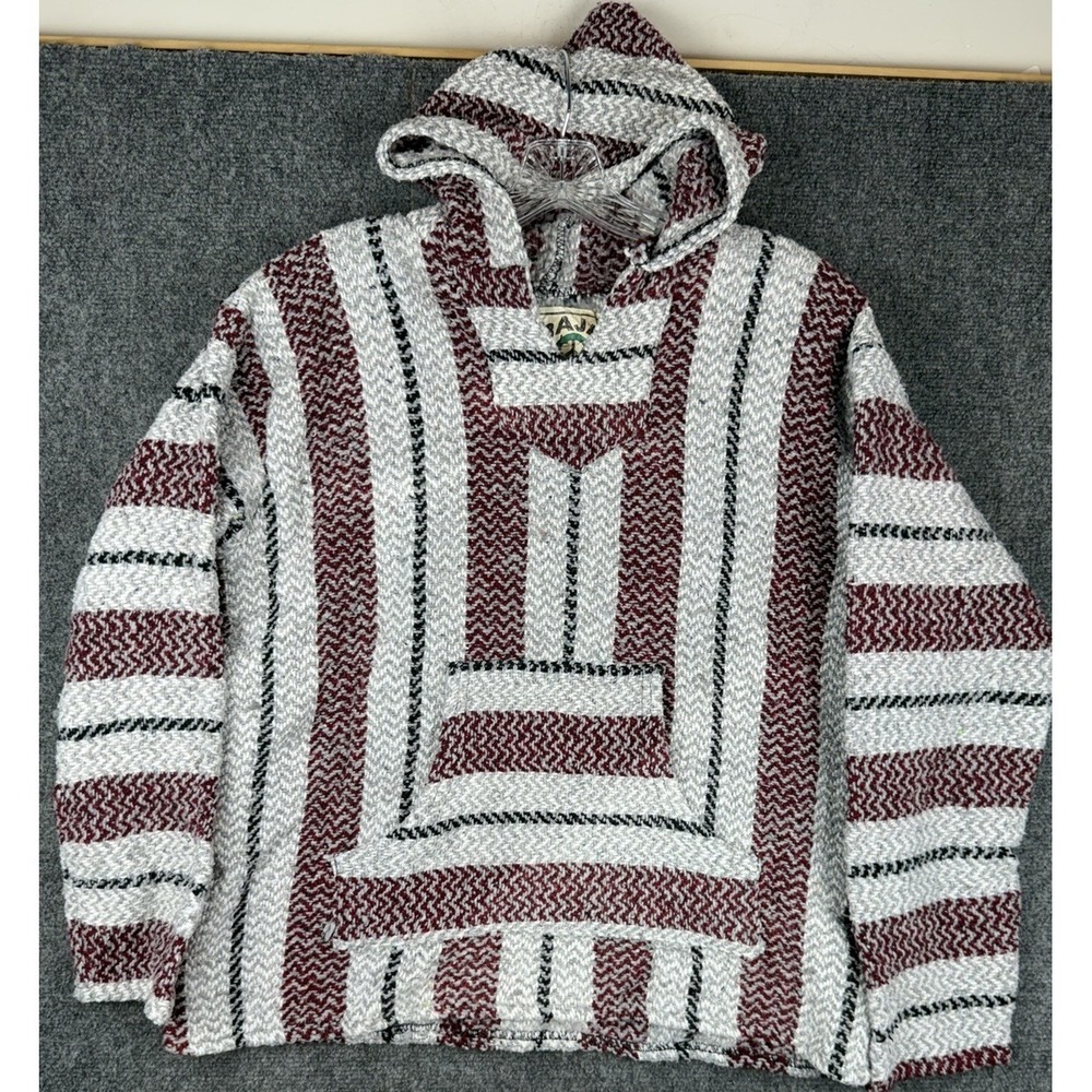 Y2k Hippie Baja Joe Hoodie Red Black Gray White Drug Rug Hooded Sweater Small